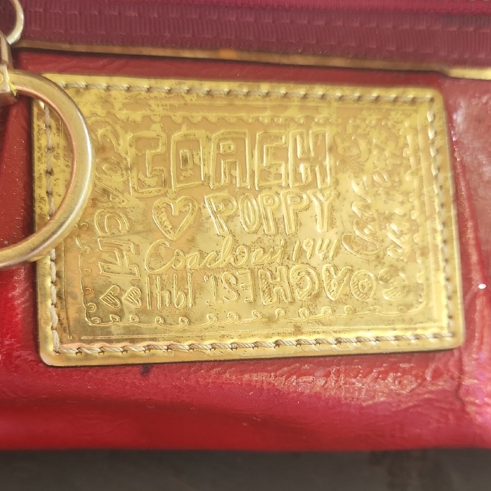 Coach Poppy Red Leather Handbag with Gold Details